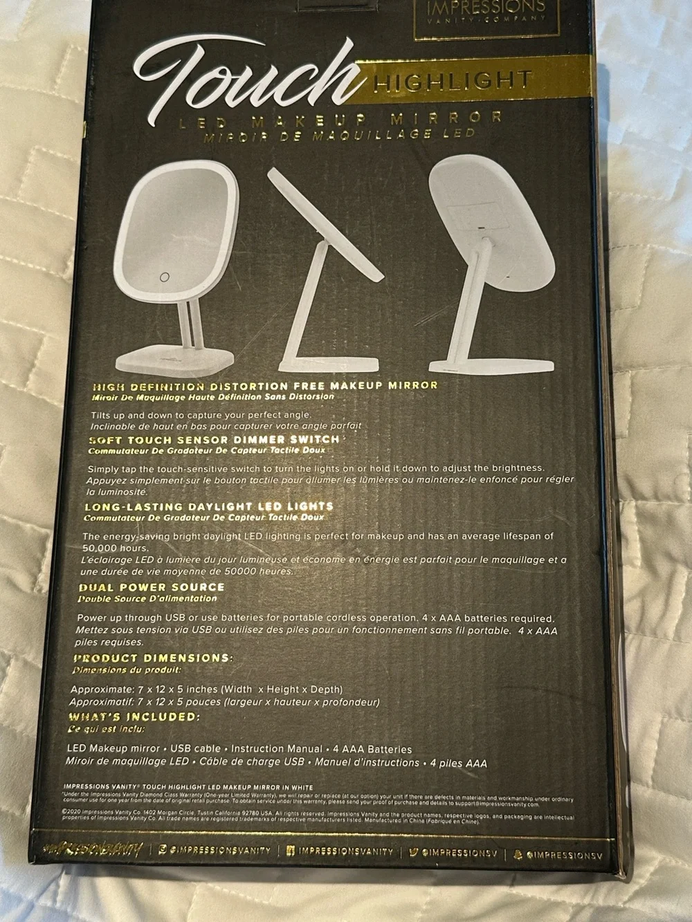 IMPRESSIONS White TOUCH Highlight LED Makeup Mirror NEW